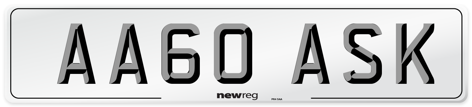 AA60 ASK Number Plate from New Reg